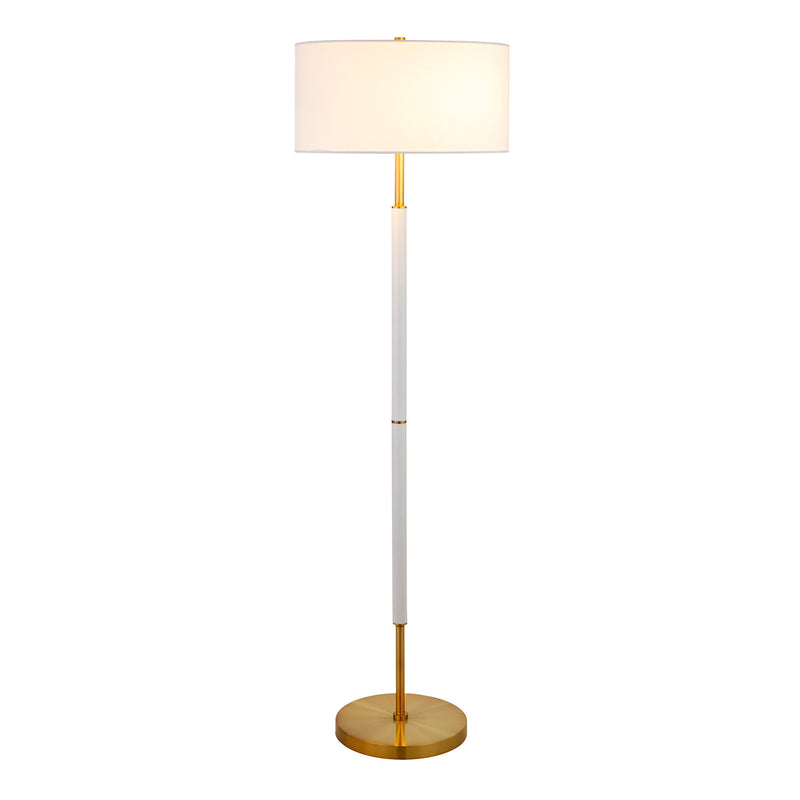 Home Outfitters 61" Brass Two Light Floor Lamp With White Frosted Glass Drum Shade