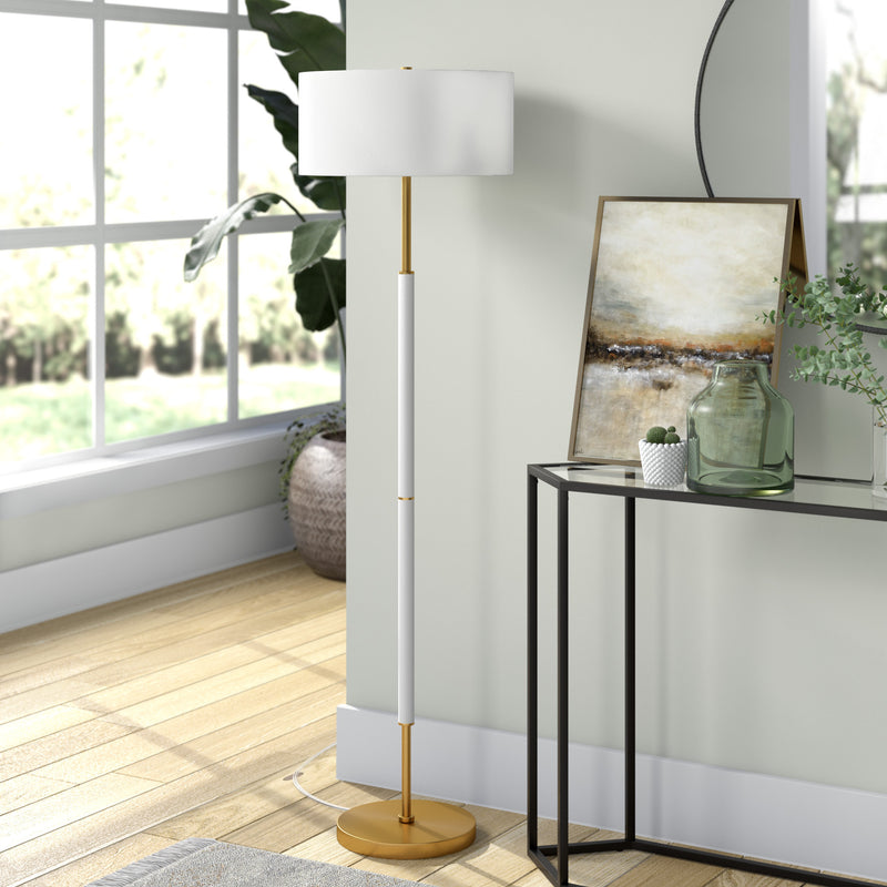 Home Outfitters 61" Brass Two Light Floor Lamp With White Frosted Glass Drum Shade