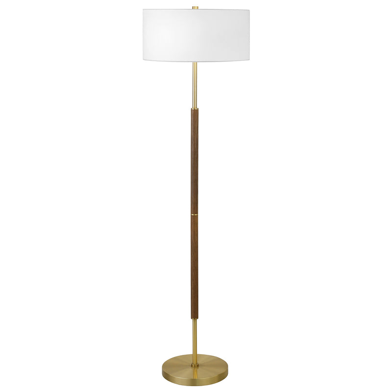 Home Outfitters 61" Brass Two Light Floor Lamp With White Frosted Glass Drum Shade