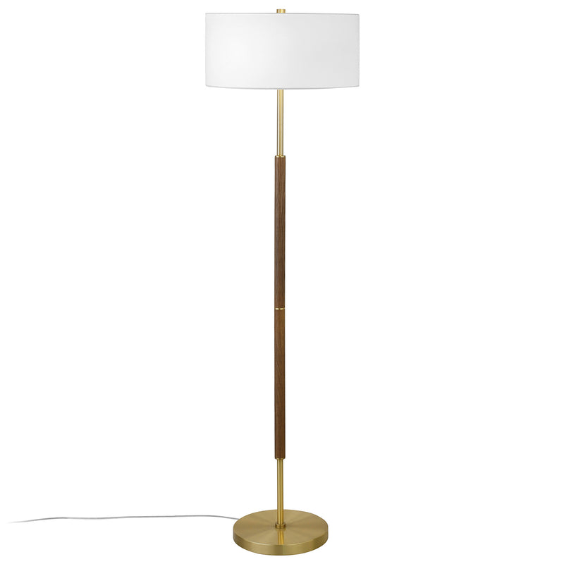 Home Outfitters 61" Brass Two Light Floor Lamp With White Frosted Glass Drum Shade