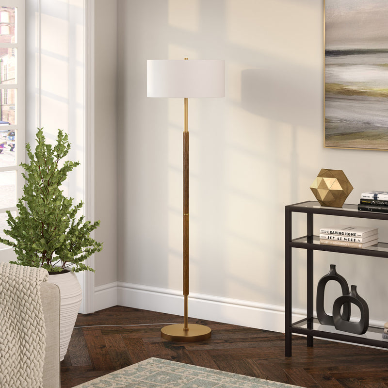 Home Outfitters 61" Brass Two Light Floor Lamp With White Frosted Glass Drum Shade