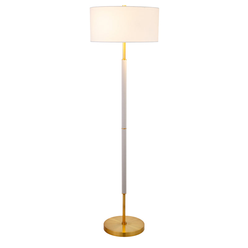 Home Outfitters 61" Brass Two Light Floor Lamp With White Frosted Glass Drum Shade