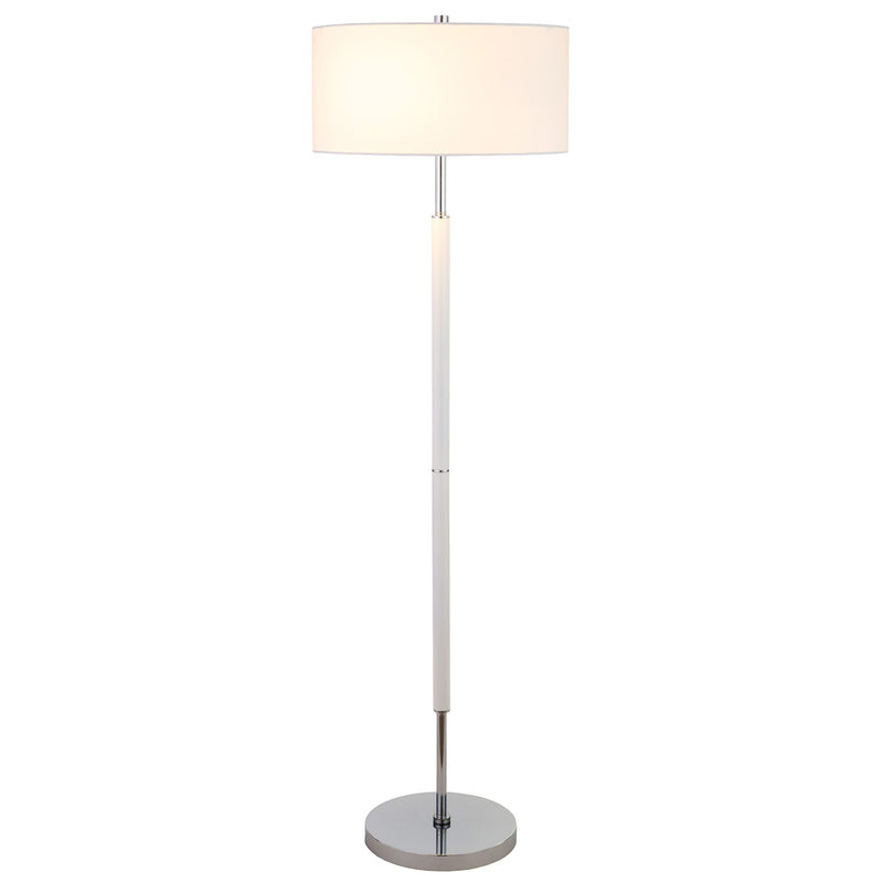 Home Outfitters 61" Nickel Two Light Floor Lamp With White Frosted Glass Drum Shade