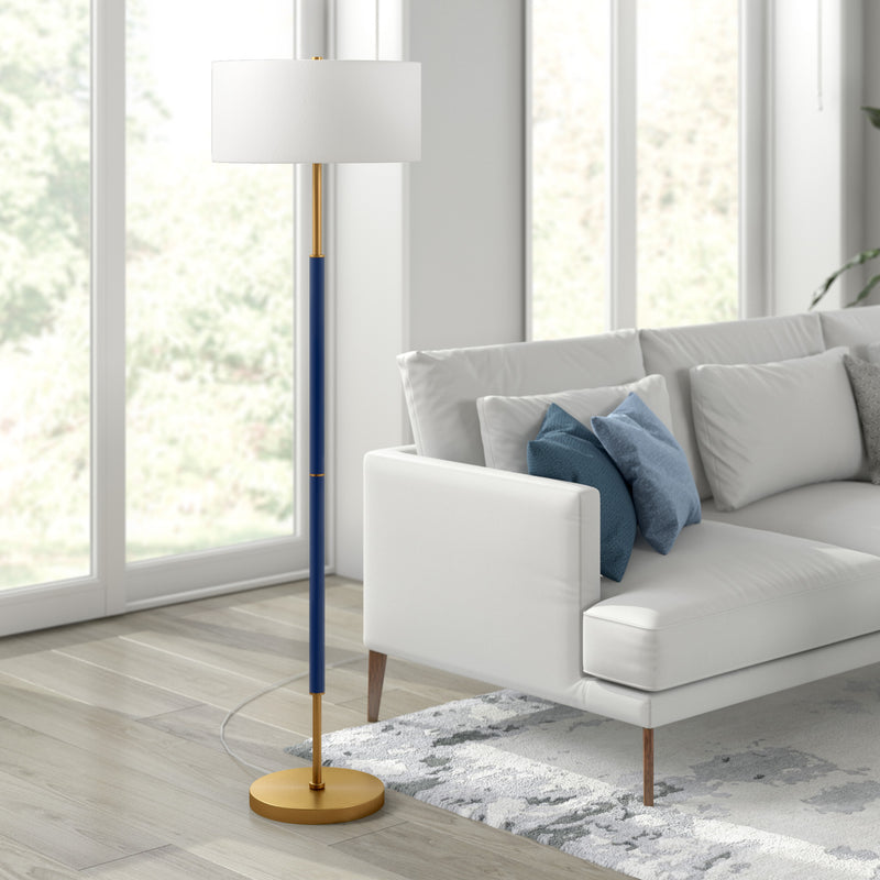 Home Outfitters 61" Brass Two Light Floor Lamp With White Frosted Glass Drum Shade