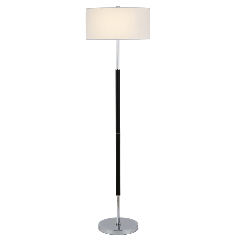 Home Outfitters 61" Black Two Light Floor Lamp With White Frosted Glass Drum Shade