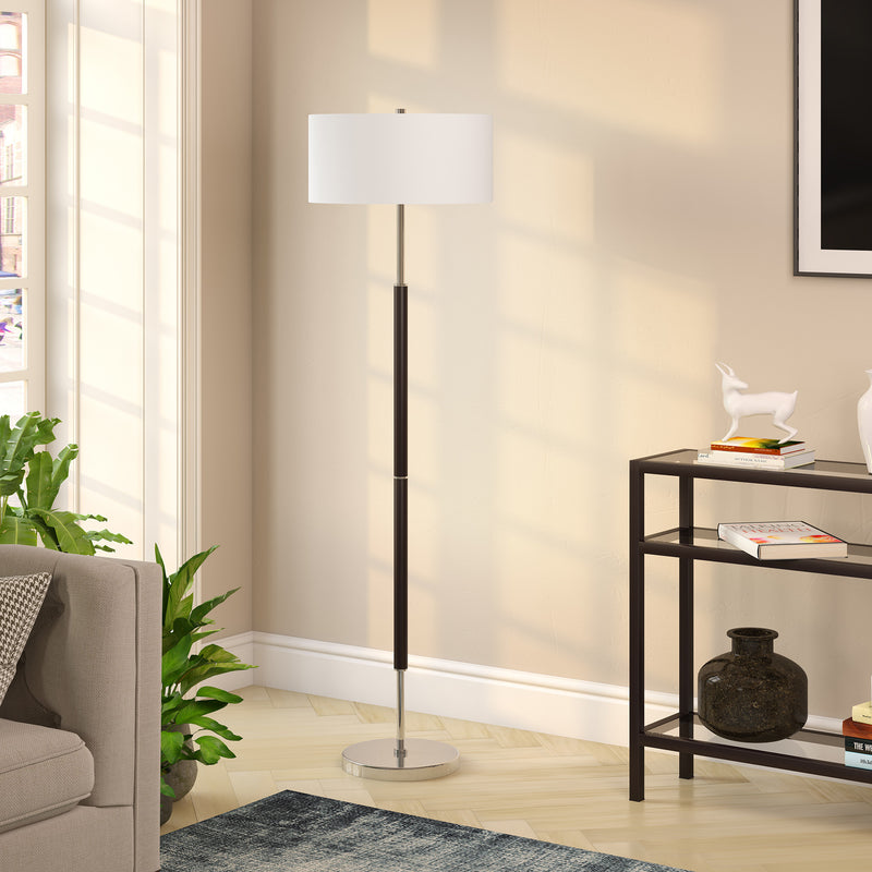 Home Outfitters 61" Black Two Light Floor Lamp With White Frosted Glass Drum Shade