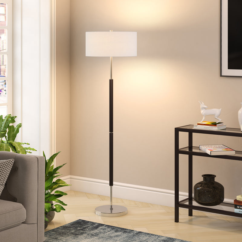 Home Outfitters 61" Black Two Light Floor Lamp With White Frosted Glass Drum Shade