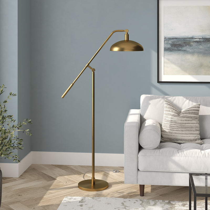 Home Outfitters 62" Brass Reading Floor Lamp With Brass Dome Shade