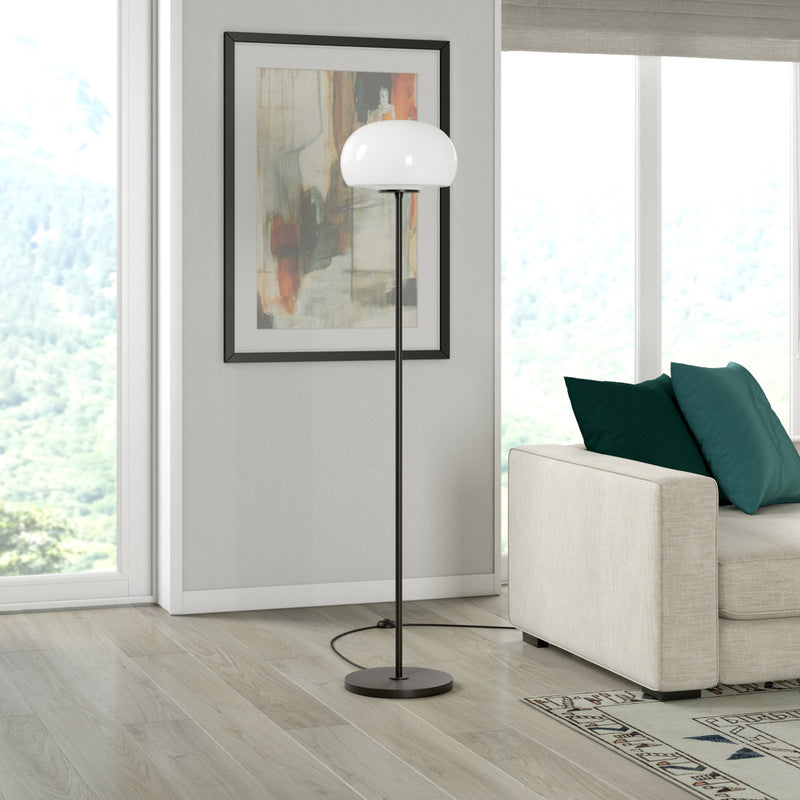 Home Outfitters 62" Black Novelty Floor Lamp With White Frosted Glass Globe Shade