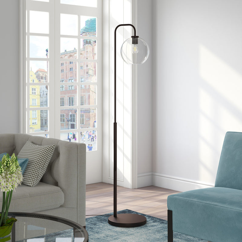 Home Outfitters 62" Black Arched Floor Lamp With Clear Transparent Glass Globe Shade