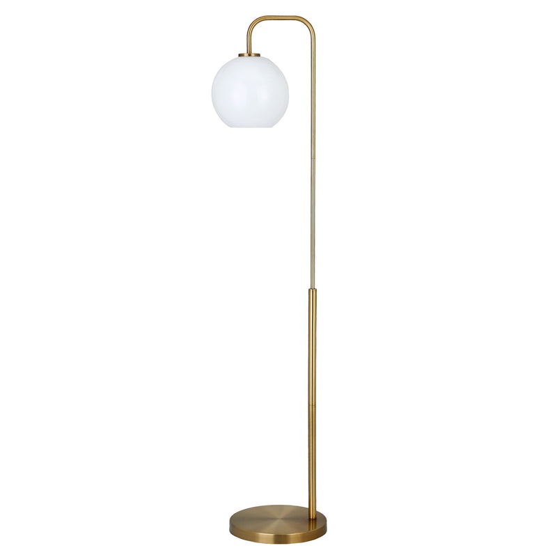 Home Outfitters 62" Brass Arched Floor Lamp With White Frosted Glass Globe Shade