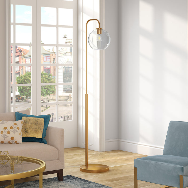 Home Outfitters 62" Brass Arched Floor Lamp With Clear Transparent Glass Globe Shade