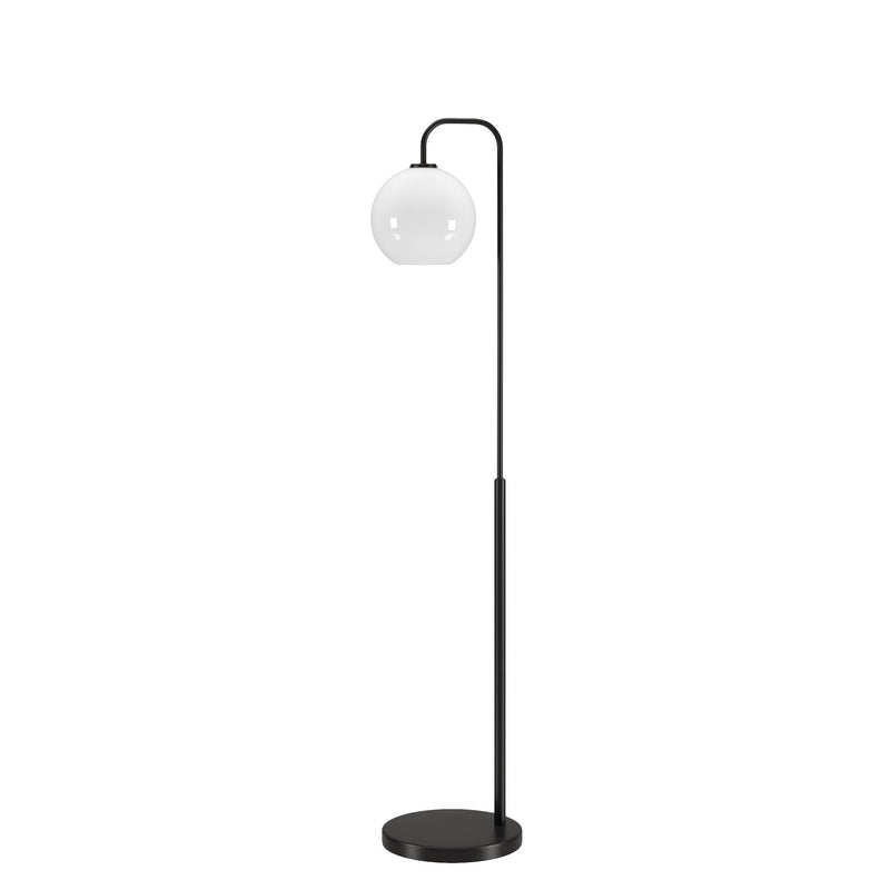 Home Outfitters 62" Black Arched Floor Lamp With White Frosted Glass Globe Shade