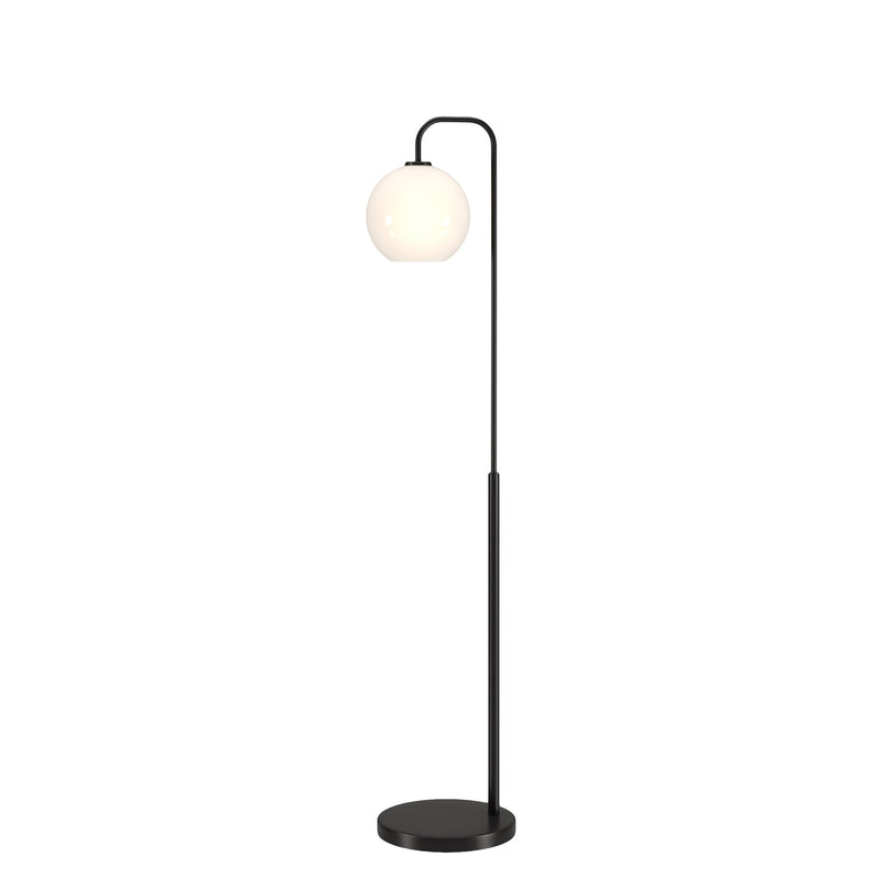 Home Outfitters 62" Black Arched Floor Lamp With White Frosted Glass Globe Shade