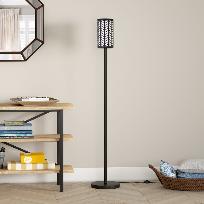 Home Outfitters 63" Black Torchiere Floor Lamp With Black Drum Shade