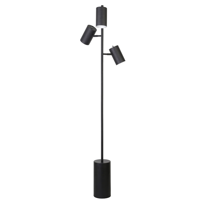 Home Outfitters 65" Black Three Light Tree Floor Lamp With Black Drum Shade