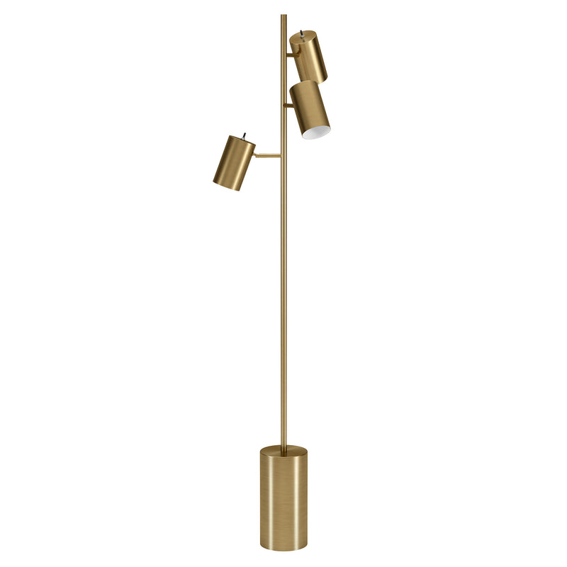 Home Outfitters 65" Brass Three Light Tree Floor Lamp With Brass Drum Shade