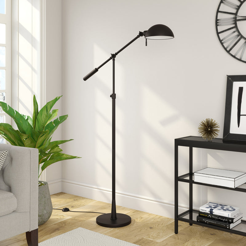 Home Outfitters 61" Black Adjustable Swing Arm Floor Lamp With Black Cone Shade