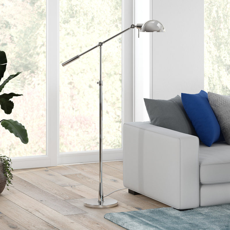 Home Outfitters 61" Nickel Adjustable Swing Arm Floor Lamp With Nickel No Pattern Cone Shade