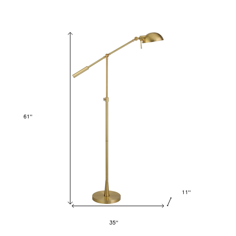 Home Outfitters 61" Brass Adjustable Swing Arm Floor Lamp With Gold Cone Shade