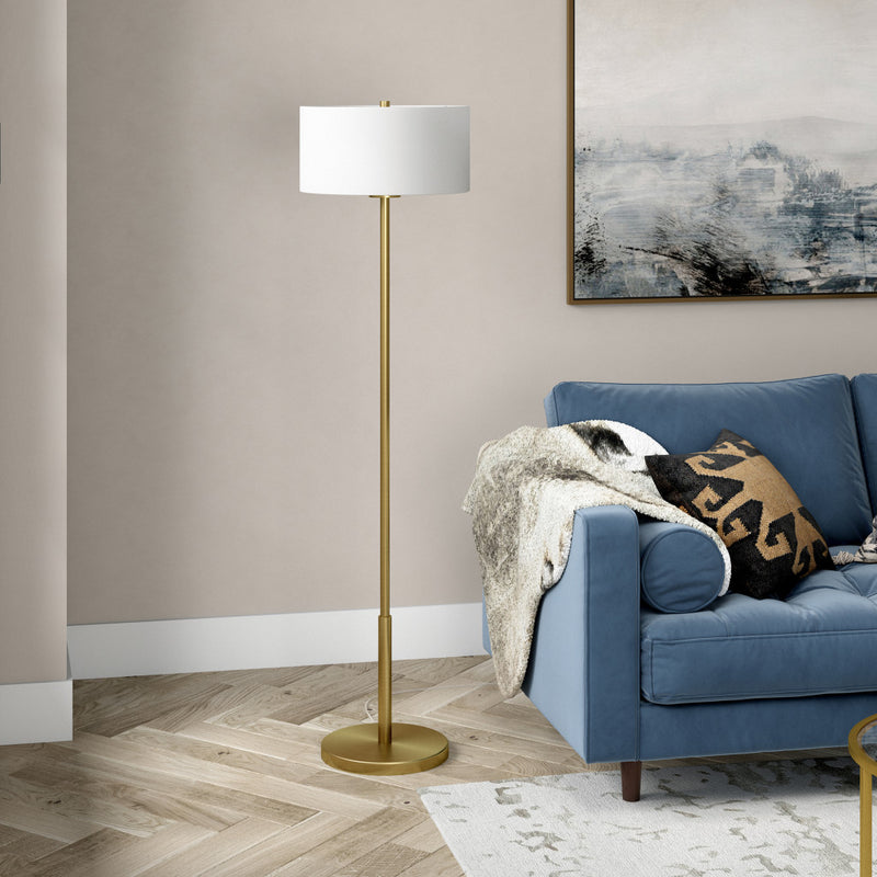 Home Outfitters 61" Brass Traditional Shaped Floor Lamp With White Drum Shade