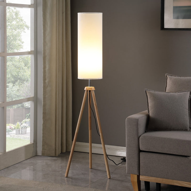 Home Outfitters 58" Natural Wood Look Tripod Floor Lamp With White Shade