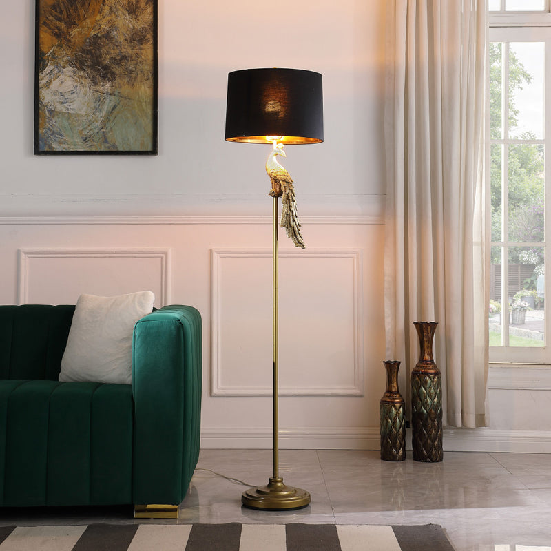 Home Outfitters 65" Burnished Gold Floor Lamp With Black Drum Shade