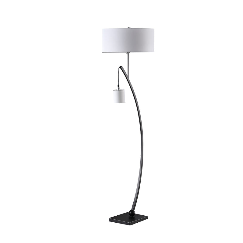 Home Outfitters 59" Matte Black Dual Arc Floor Lamp With White Drum Shade