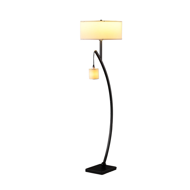 Home Outfitters 59" Matte Black Dual Arc Floor Lamp With White Drum Shade