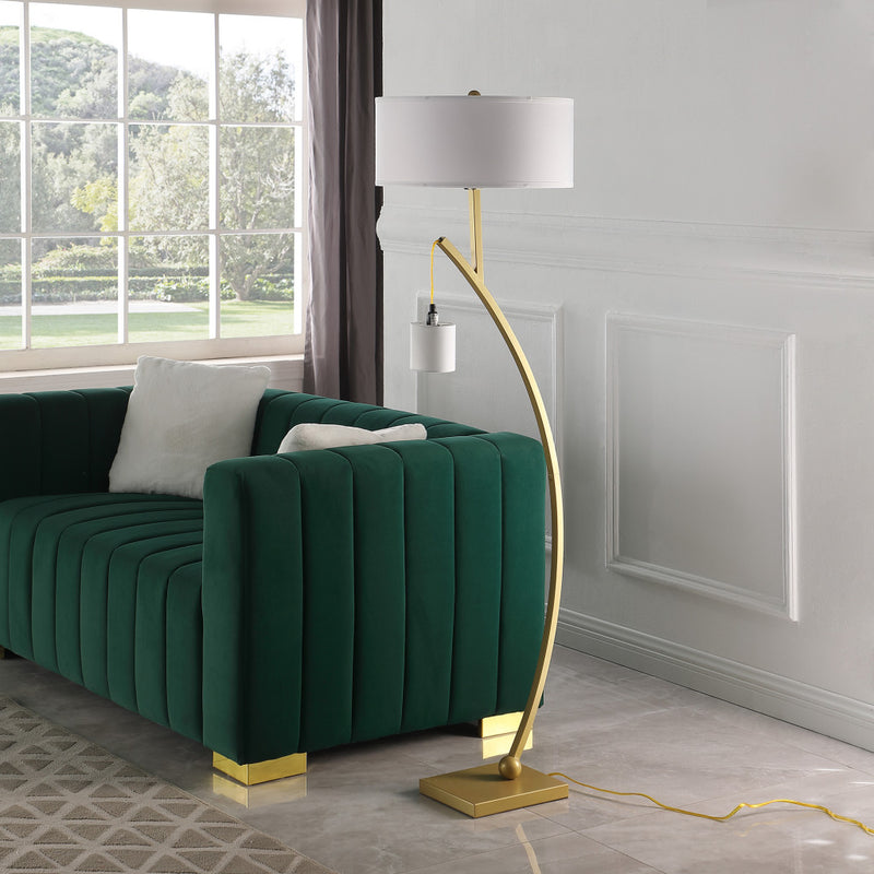 Home Outfitters 59" Matte Gold Dual Arc Floor Lamp With White Drum Shade