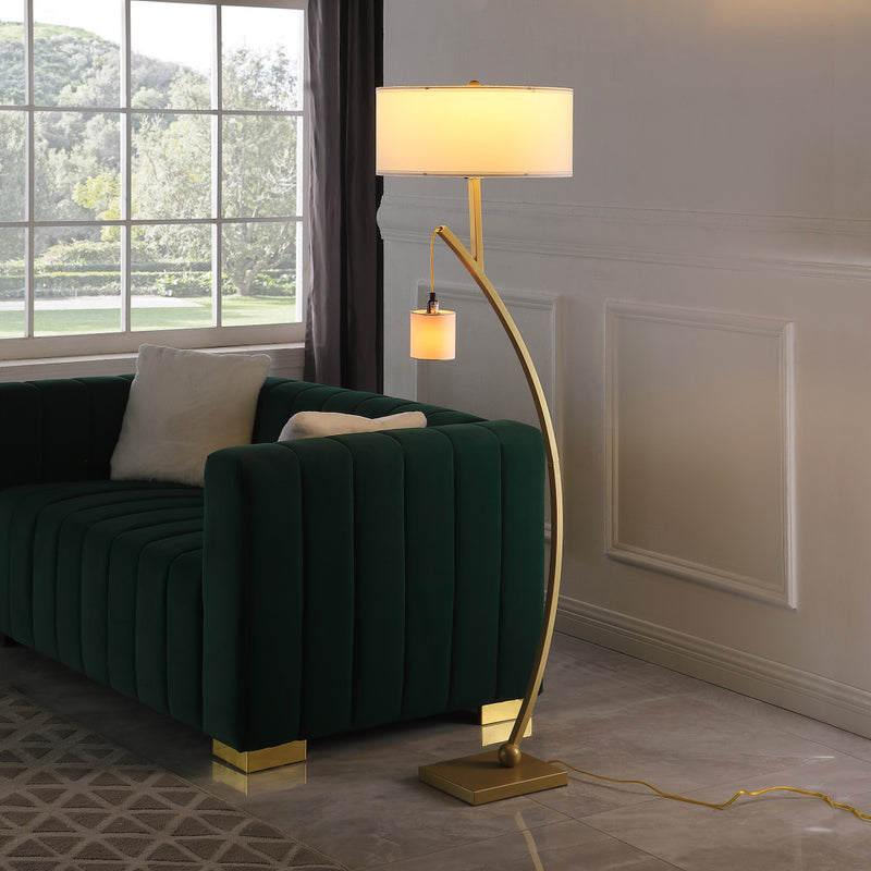 Home Outfitters 59" Matte Gold Dual Arc Floor Lamp With White Drum Shade