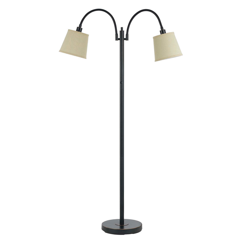 Home Outfitters 65" Bronze Two Light Traditional Shaped Floor Lamp With Tan Square Shade