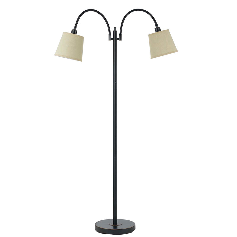 Home Outfitters 65" Bronze Two Light Traditional Shaped Floor Lamp With Tan Square Shade