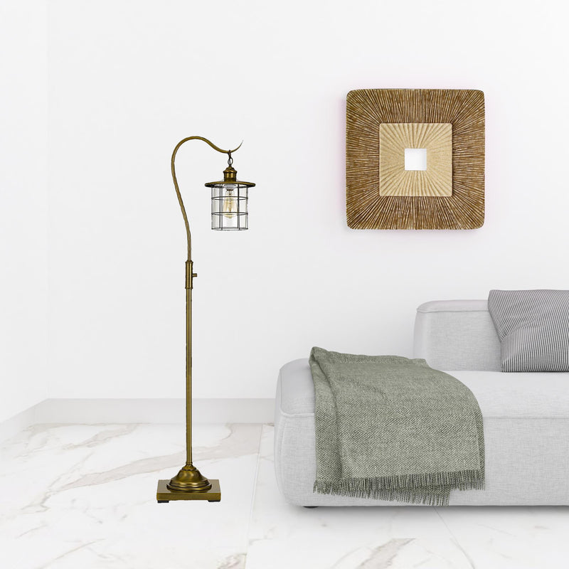 Home Outfitters 60" Brass Traditional Shaped Floor Lamp With Bronze Transparent Glass Drum Shade