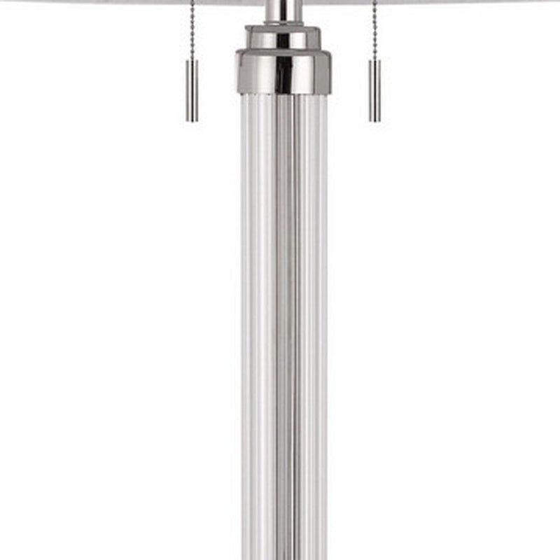 Home Outfitters 60" Chrome Two Light Traditional Shaped Floor Lamp With White Rectangular Shade