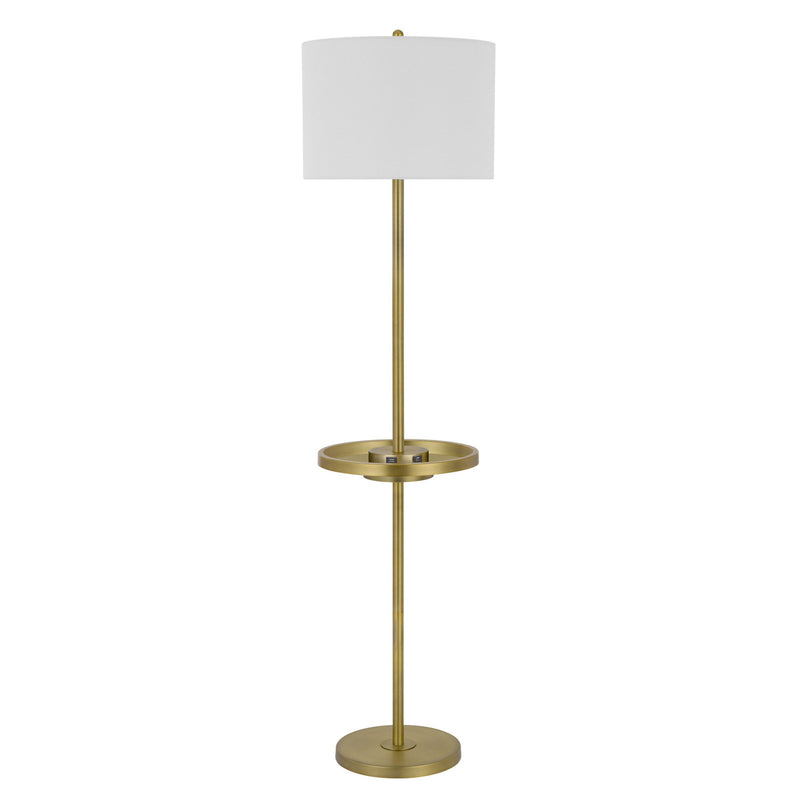 Home Outfitters 62" Brass Tray Table Floor Lamp With White Square Shade