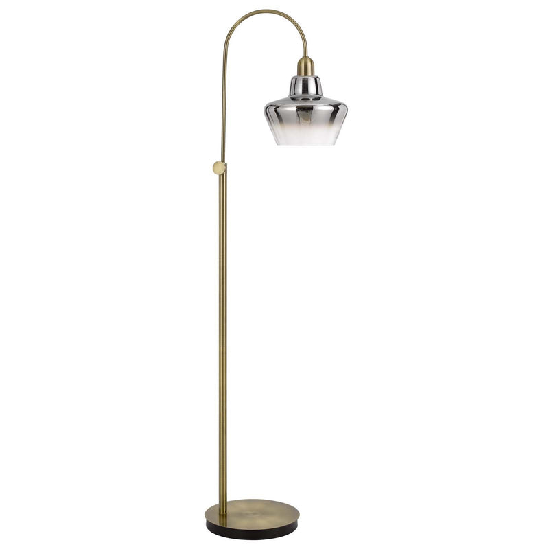 Home Outfitters 61" Brass Adjustable Arc Floor Lamp With Antiqued Brass Mirrored Glass Novelty Shade