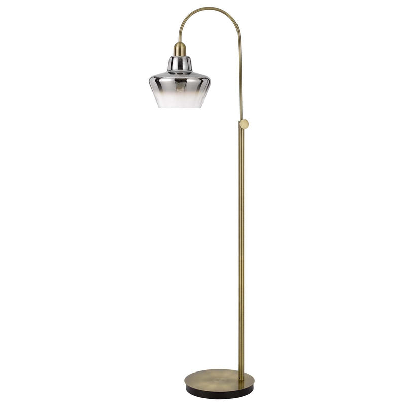 Home Outfitters 61" Brass Adjustable Arc Floor Lamp With Antiqued Brass Mirrored Glass Novelty Shade