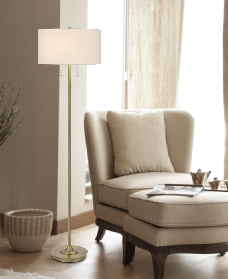 Home Outfitters 64" Brass Two Light Traditional Shaped Floor Lamp With White Rectangular Shade