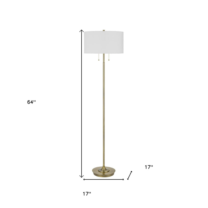 Home Outfitters 64" Brass Two Light Traditional Shaped Floor Lamp With White Rectangular Shade