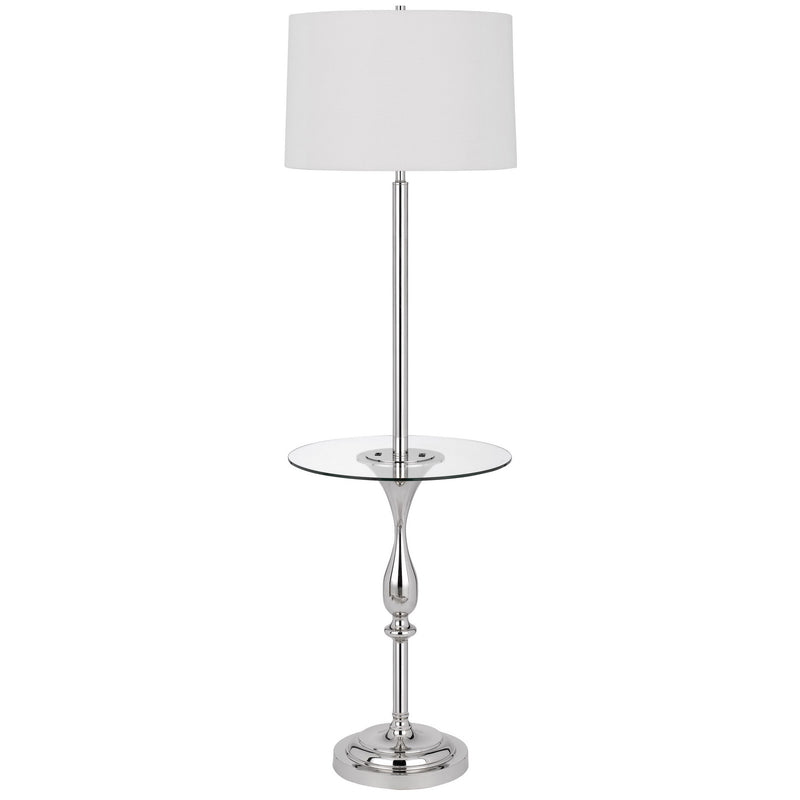 Home Outfitters 61" Chrome Tray Table Floor Lamp With White Transparent Glass Square Shade