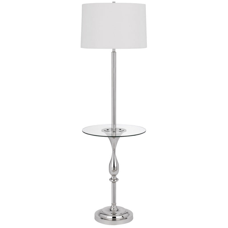 Home Outfitters 61" Chrome Tray Table Floor Lamp With White Transparent Glass Square Shade