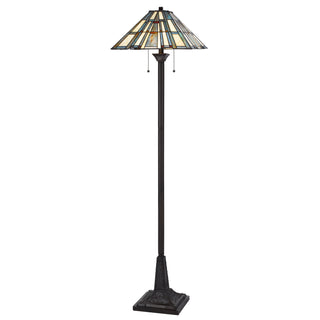 Home Outfitters 62" Bronze Two Light Traditional Shaped Floor Lamp With Gray and Ivory Abstract Tiffany Glass Empire Shade