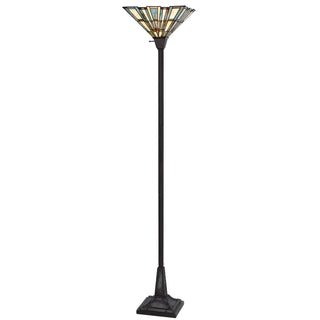 Home Outfitters 72" Bronze Torchiere Floor Lamp With Gray and Ivory Abstract Tiffany Glass Novelty Shade
