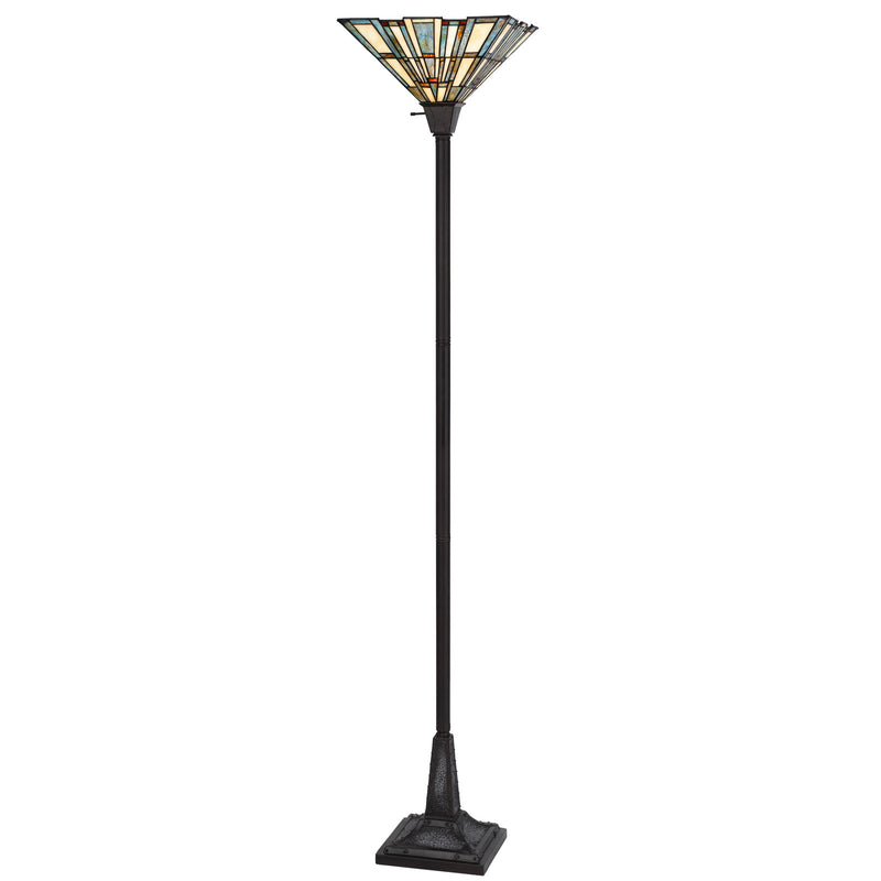 Home Outfitters 72" Bronze Torchiere Floor Lamp With Gray and Ivory Abstract Tiffany Glass Novelty Shade