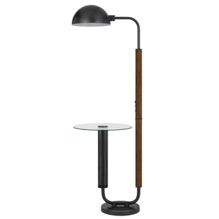 Home Outfitters 63" Brown Tray Table Floor Lamp With Bronze Transparent Glass Dome Shade