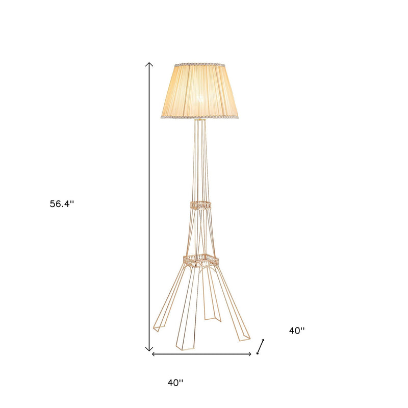 Home Outfitters 56" Brass LED Light Changing Eiffel Tower Floor Lamp With Ivory Shade