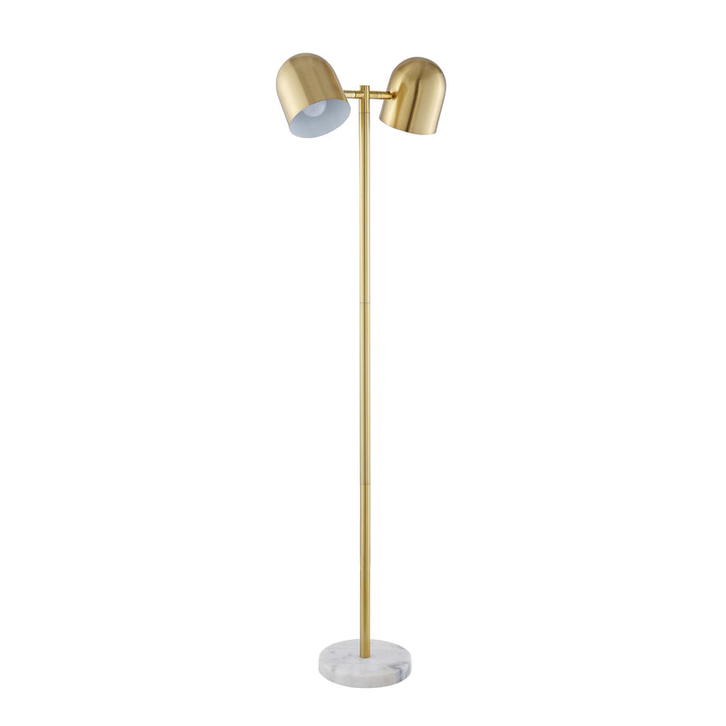 Home Outfitters 58" Gold and White Two Light Floor Lamp With Brass Bell Shades