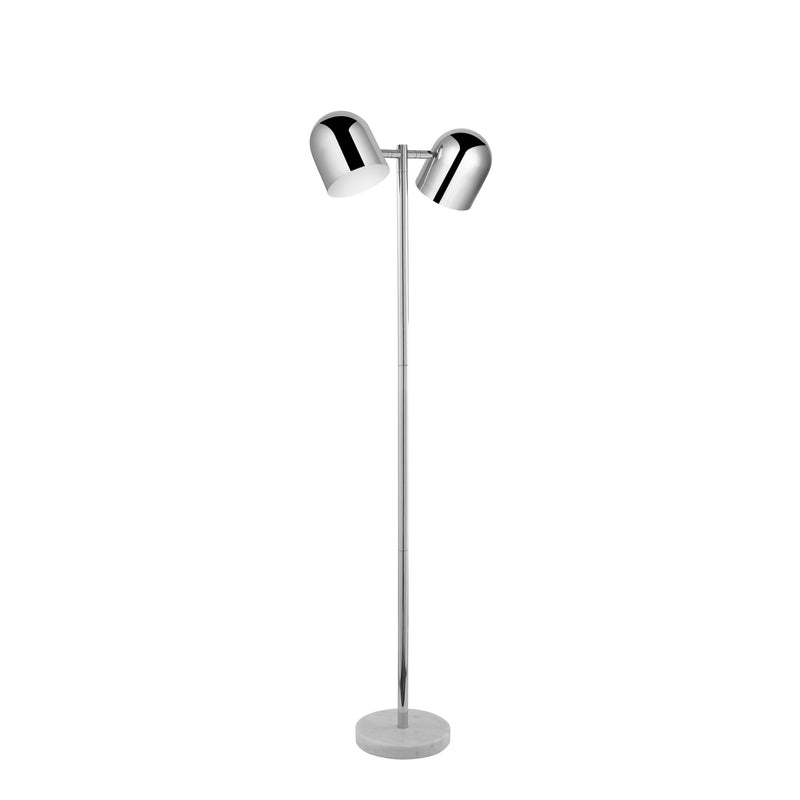 Home Outfitters 58" Chrome and White Two Light Floor Lamp With Silver Metallic Bell Shades