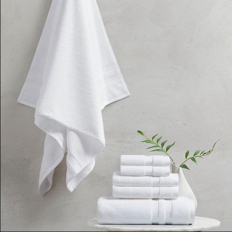 Home Outfitters White 100% Cotton Feather Soft Bath Towel 6PC Set , Absorbent, Bathroom Spa Towel, Transitional